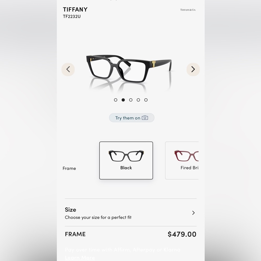 Brand new Tiffany prescription glasses. Size 55/16 black